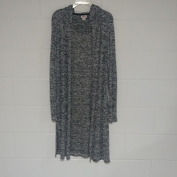 LIGHTWEIGHT, MARLED BLACK &WHITE, KNIT, MIDI HOODIE, CARDIGAN - Picture 1 of 3